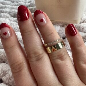 Womens Gold Tone Wide Band Ring Pavé Accents Polished Stacked Style size 8